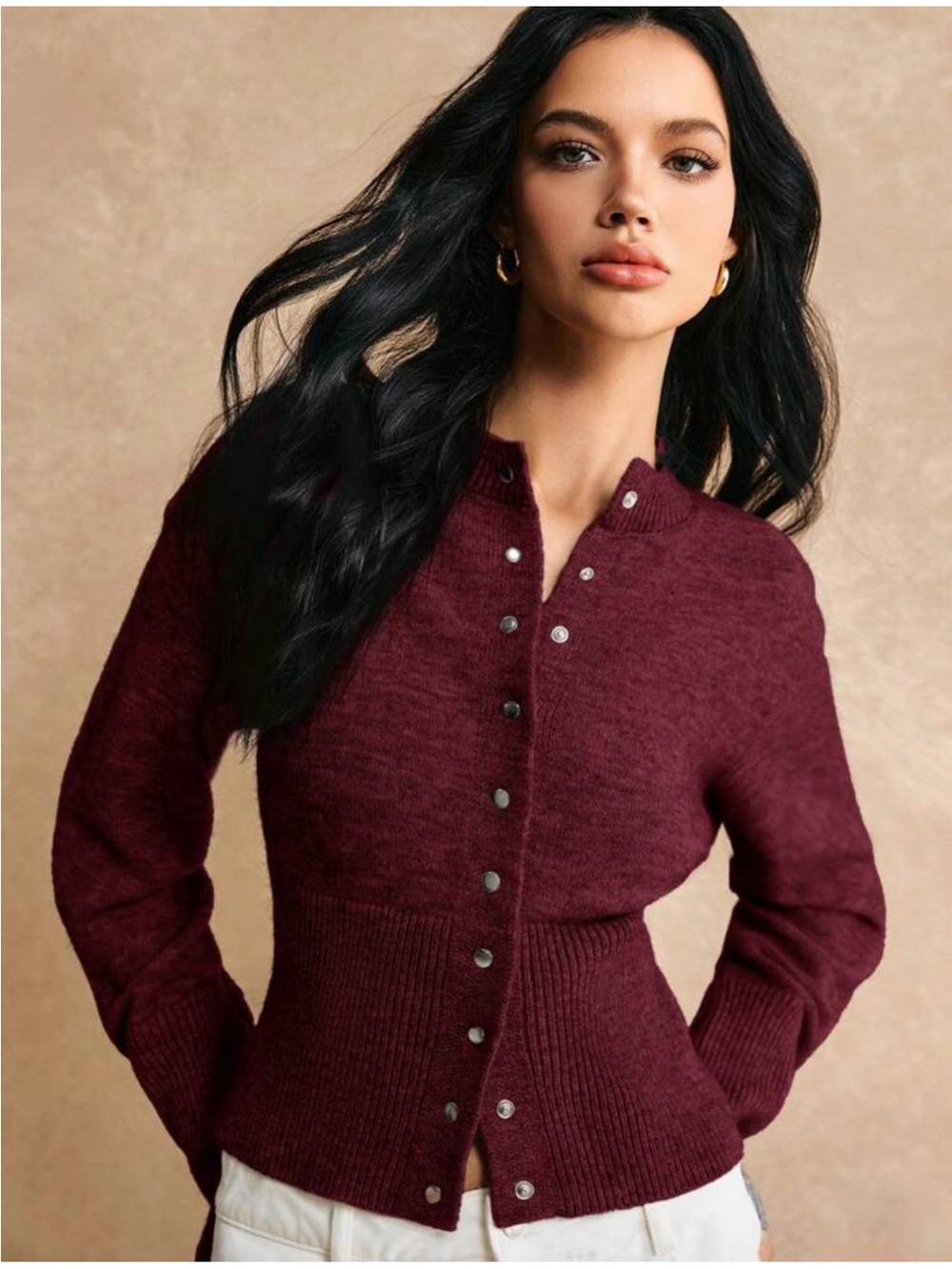 NWT Poéselle Short Slim Front Button Cardigan in Burgundy, Size Small